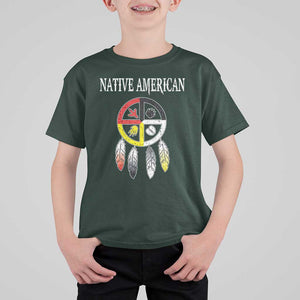 Native American T Shirt For Kid Medicine Wheel Dreamcatcher Spirit Animal Paws TS11 Dark Forest Green Print Your Wear