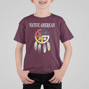 Native American T Shirt For Kid Medicine Wheel Dreamcatcher Spirit Animal Paws TS11 Maroon Print Your Wear