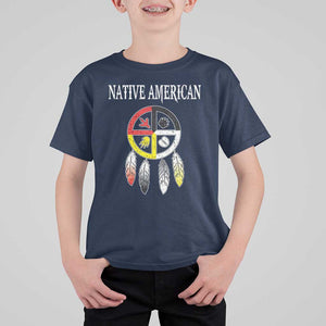 Native American T Shirt For Kid Medicine Wheel Dreamcatcher Spirit Animal Paws TS11 Navy Print Your Wear