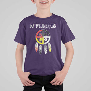 Native American T Shirt For Kid Medicine Wheel Dreamcatcher Spirit Animal Paws TS11 Purple Print Your Wear