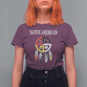 Native American T Shirt For Women Medicine Wheel Dreamcatcher Spirit Animal Paws TS11 Maroon Print Your Wear