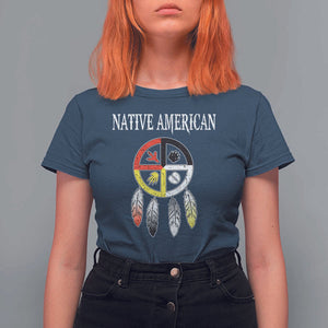 Native American T Shirt For Women Medicine Wheel Dreamcatcher Spirit Animal Paws TS11 Navy Print Your Wear