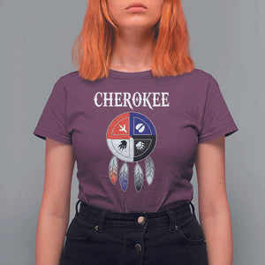 Cherokee T Shirt For Women Native American Tribes Medicine Wheel Dreamcatcher Spirit Animal Paws TS11 Maroon Print Your Wear