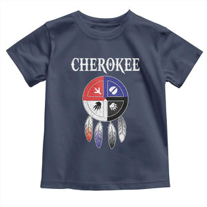 Cherokee Toddler T Shirt Native American Tribes Medicine Wheel Dreamcatcher Spirit Animal Paws TS11 Navy Print Your Wear