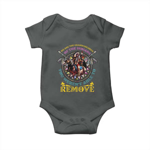 Native American Baby Onesie We Are The Grandchildren Of The Indians Indigenous Warrior TS11 Dark Heather Print Your Wear