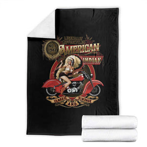 Native American Rider Throw Blanket American Indian Legendary Motorcycle Vintage Pin Up Girl TS11 Black Print Your Wear