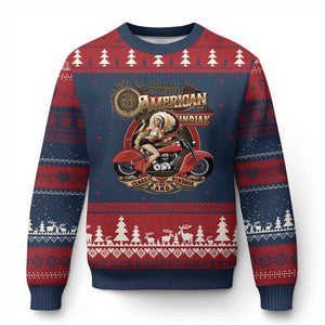 Native American Rider Ugly Christmas Sweater American Indian Legendary Motorcycle Vintage Pin Up Girl TS11 Navy Red Print Your Wear