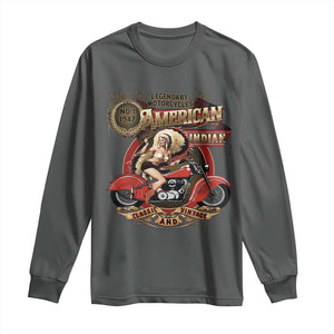 Native American Rider Long Sleeve Shirt American Indian Legendary Motorcycle Vintage Pin Up Girl TS11 Dark Heather Print Your Wear