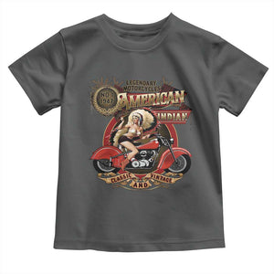 Native American Rider Toddler T Shirt American Indian Legendary Motorcycle Vintage Pin Up Girl TS11 Dark Heather Print Your Wear