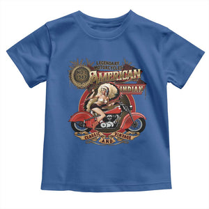 Native American Rider Toddler T Shirt American Indian Legendary Motorcycle Vintage Pin Up Girl TS11 Royal Blue Print Your Wear