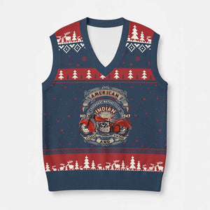 Native American Rider V-Neck Knit Sweater Vest American Indian Legendary Motorcycle Vintage Biker TS11 Navy Red Print Your Wear