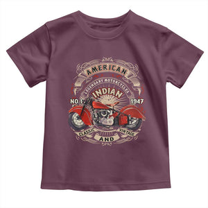 Native American Rider Toddler T Shirt American Indian Legendary Motorcycle Vintage Biker TS11 Maroon Print Your Wear