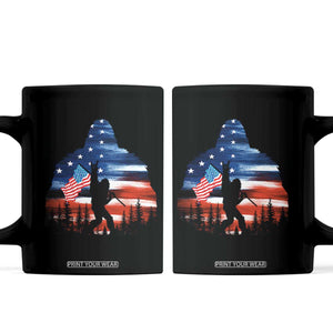 Funny Bigfoot Night Stroll American Flag Coffee Mug Patriotic 4th July TS11 Black Print Your Wear