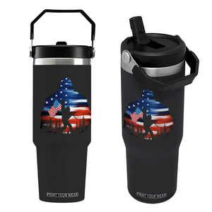 Funny Bigfoot Night Stroll American Flag Flip Straw Tumbler Patriotic 4th July TS11 One Size: 30 oz Black Print Your Wear