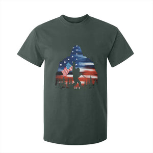 Funny Bigfoot Night Stroll American Flag T Shirt For Kid Patriotic 4th July TS11 Dark Forest Green Print Your Wear
