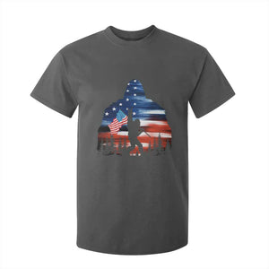 Funny Bigfoot Night Stroll American Flag T Shirt For Kid Patriotic 4th July TS11 Dark Heather Print Your Wear