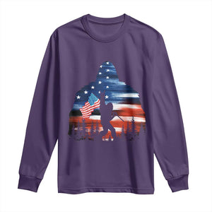 Funny Bigfoot Night Stroll American Flag Long Sleeve Shirt Patriotic 4th July TS11 Purple Print Your Wear