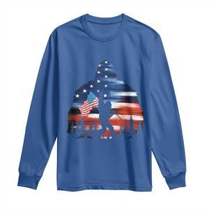 Funny Bigfoot Night Stroll American Flag Long Sleeve Shirt Patriotic 4th July TS11 Royal Blue Print Your Wear
