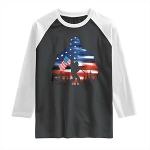 Funny Bigfoot Night Stroll American Flag Raglan Shirt Patriotic 4th July TS11 Black White Print Your Wear