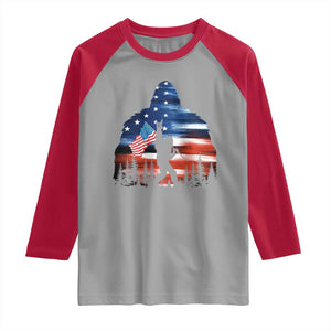 Funny Bigfoot Night Stroll American Flag Raglan Shirt Patriotic 4th July TS11 Sport Gray Red Print Your Wear