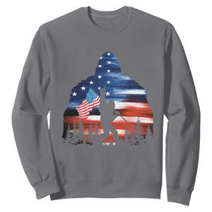 Funny Bigfoot Night Stroll American Flag Sweatshirt Patriotic 4th July TS11 Charcoal Print Your Wear