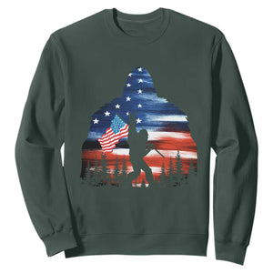 Funny Bigfoot Night Stroll American Flag Sweatshirt Patriotic 4th July TS11 Dark Forest Green Print Your Wear