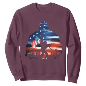 Funny Bigfoot Night Stroll American Flag Sweatshirt Patriotic 4th July TS11 Maroon Print Your Wear
