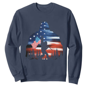 Funny Bigfoot Night Stroll American Flag Sweatshirt Patriotic 4th July TS11 Navy Print Your Wear