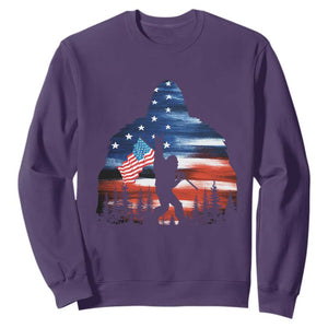 Funny Bigfoot Night Stroll American Flag Sweatshirt Patriotic 4th July TS11 Purple Print Your Wear