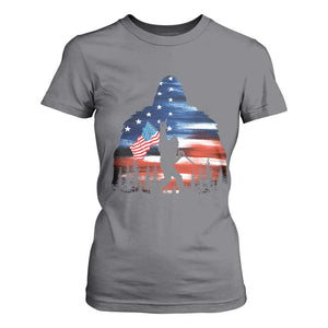 Funny Bigfoot Night Stroll American Flag T Shirt For Women Patriotic 4th July TS11 Charcoal Print Your Wear
