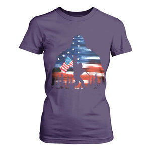 Funny Bigfoot Night Stroll American Flag T Shirt For Women Patriotic 4th July TS11 Purple Print Your Wear