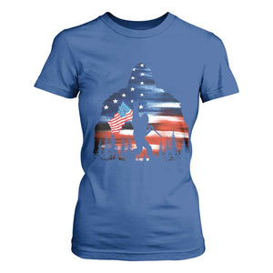 Funny Bigfoot Night Stroll American Flag T Shirt For Women Patriotic 4th July TS11 Royal Blue Print Your Wear