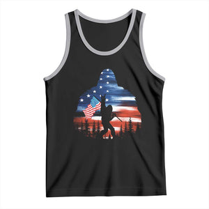 Funny Bigfoot Night Stroll American Flag Tank Top Patriotic 4th July TS11 Black Athletic Heather Print Your Wear