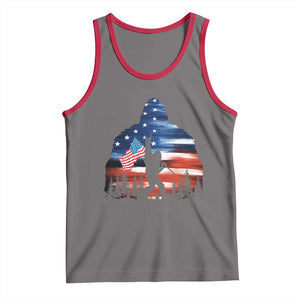 Funny Bigfoot Night Stroll American Flag Tank Top Patriotic 4th July TS11 Deep Heather Red Print Your Wear