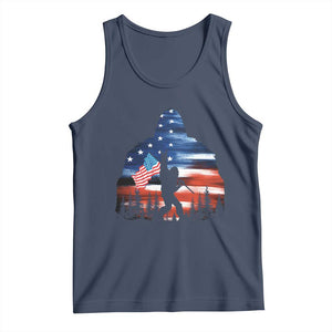 Funny Bigfoot Night Stroll American Flag Tank Top Patriotic 4th July TS11 Navy Print Your Wear