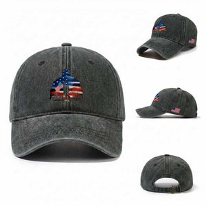 Funny Bigfoot Night Stroll American Flag Washed Cotton Baseball Cap Patriotic 4th July TS11 Washed Cap Universal Fit Dark Green Print Your Wear