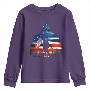 Funny Bigfoot Night Stroll American Flag Youth Sweatshirt Patriotic 4th July TS11 Purple Print Your Wear