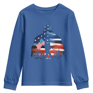 Funny Bigfoot Night Stroll American Flag Youth Sweatshirt Patriotic 4th July TS11 Royal Blue Print Your Wear