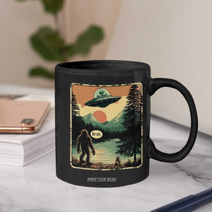 Funny Bigfoot Sasquatch Alien Spaceship UFO Introvert Bruh Coffee Mug TS11 Print Your Wear