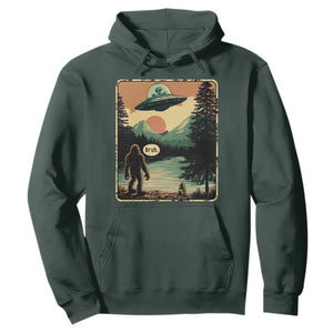 Funny Bigfoot Sasquatch Alien Spaceship UFO Introvert Bruh Hoodie TS11 Dark Forest Green Print Your Wear