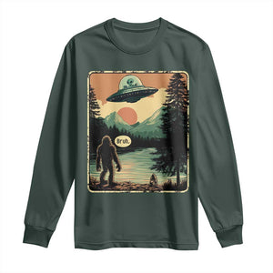 Funny Bigfoot Sasquatch Alien Spaceship UFO Introvert Bruh Long Sleeve Shirt TS11 Dark Forest Green Print Your Wear