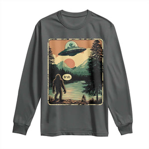 Funny Bigfoot Sasquatch Alien Spaceship UFO Introvert Bruh Long Sleeve Shirt TS11 Dark Heather Print Your Wear