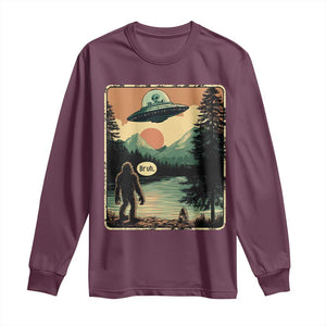 Funny Bigfoot Sasquatch Alien Spaceship UFO Introvert Bruh Long Sleeve Shirt TS11 Maroon Print Your Wear