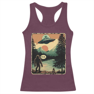 Funny Bigfoot Sasquatch Alien Spaceship UFO Introvert Bruh Racerback Tank Top TS11 Maroon Print Your Wear