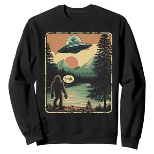 Funny Bigfoot Sasquatch Alien Spaceship UFO Introvert Bruh Sweatshirt TS11 Black Print Your Wear
