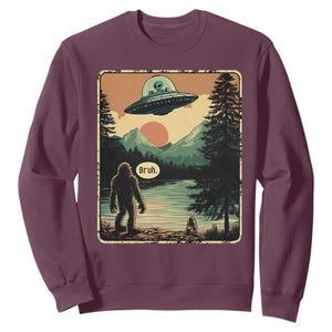 Funny Bigfoot Sasquatch Alien Spaceship UFO Introvert Bruh Sweatshirt TS11 Maroon Print Your Wear