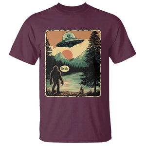 Funny Bigfoot Sasquatch Alien Spaceship UFO Introvert Bruh T Shirt TS11 Maroon Print Your Wear