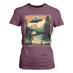 Funny Bigfoot Sasquatch Alien Spaceship UFO Introvert Bruh T Shirt For Women TS11 Maroon Print Your Wear