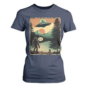 Funny Bigfoot Sasquatch Alien Spaceship UFO Introvert Bruh T Shirt For Women TS11 Navy Print Your Wear