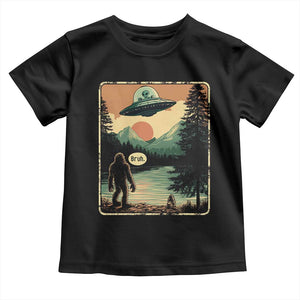Funny Bigfoot Sasquatch Alien Spaceship UFO Introvert Bruh Toddler T Shirt TS11 Black Print Your Wear